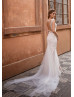 Ivory Leaf Lace Pearl Beaded Wedding Dress